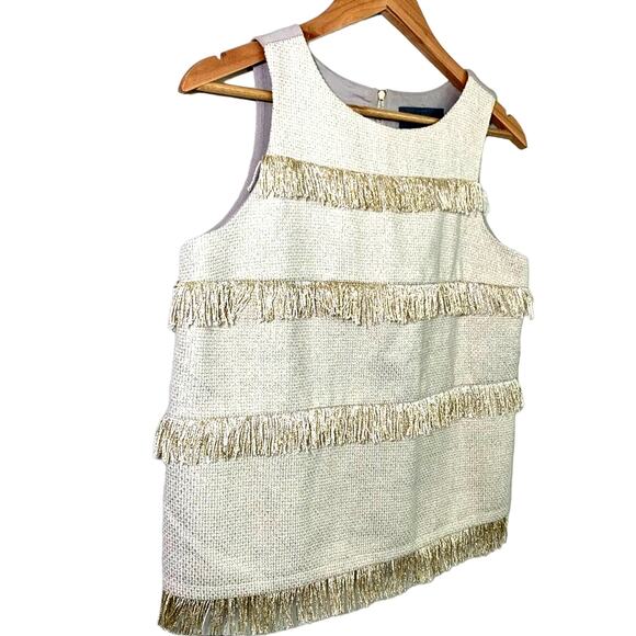 Sunday in Brooklyn Metallic Gold Fringe Striped Sleeveless Top Tan Gold Medium - Picture 3 of 9